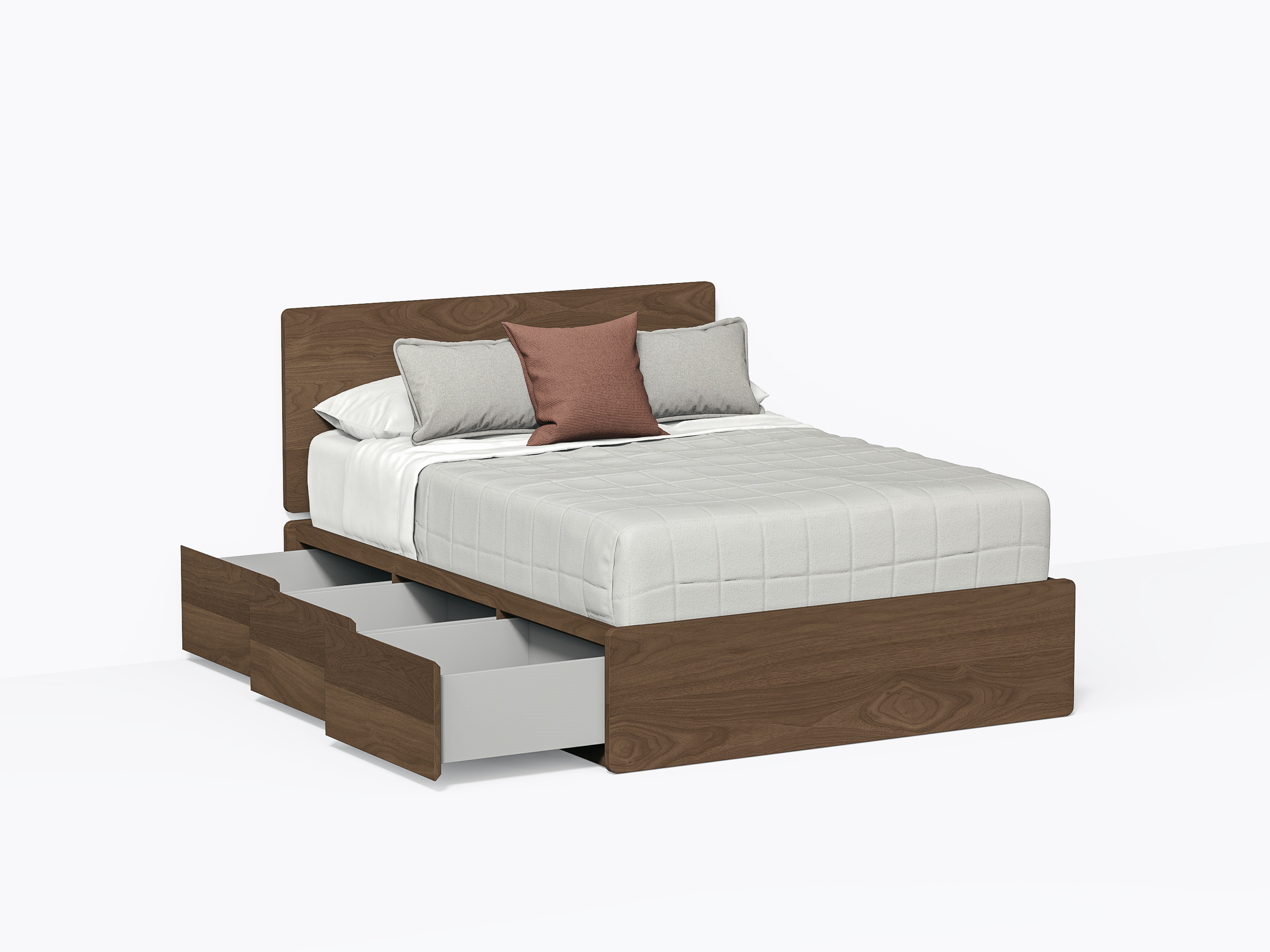 Baxter Bed with drawers - Double with headboard - Walnut