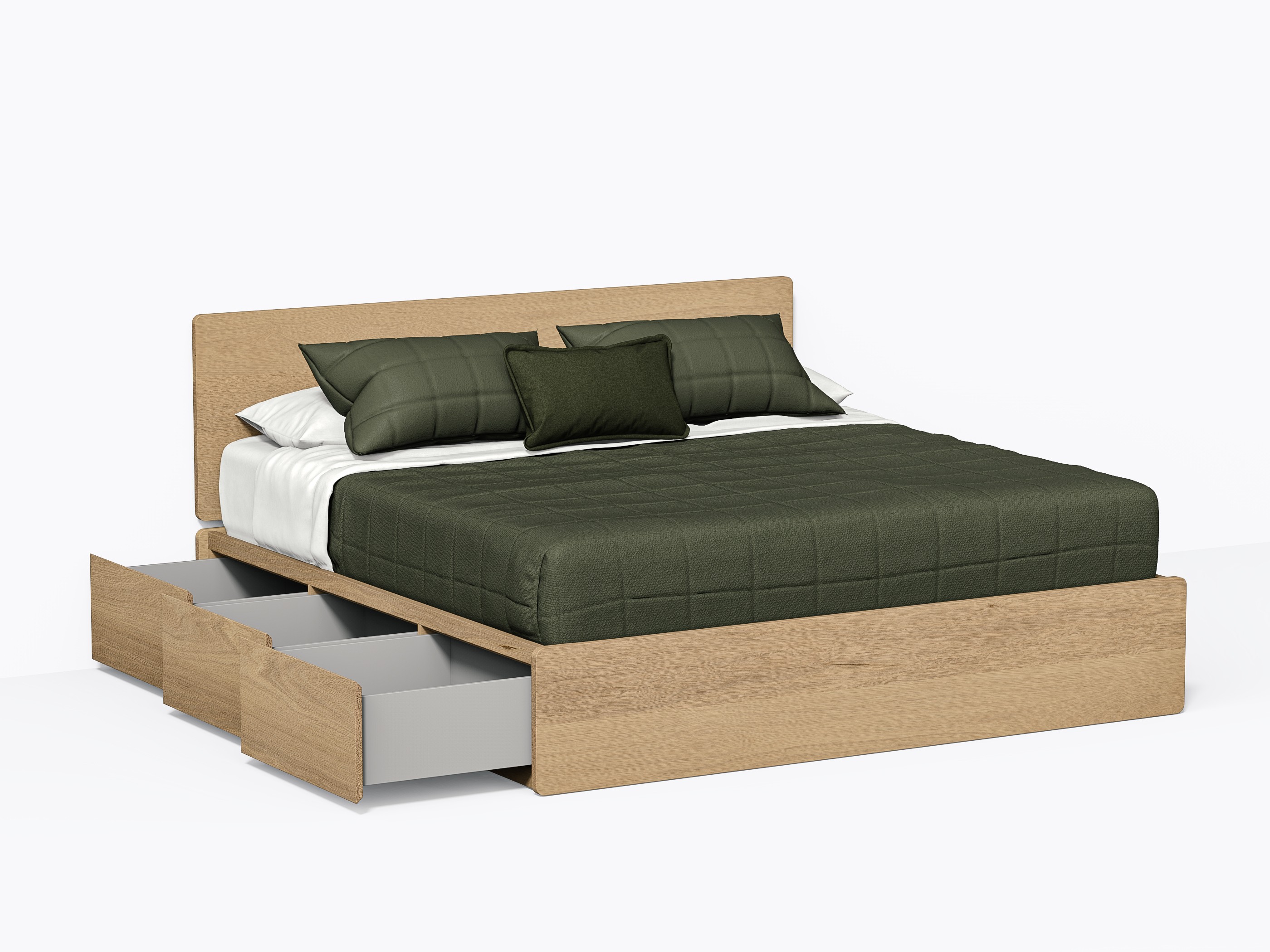 Baxter Bed with Drawers, King with headboard in White Oak