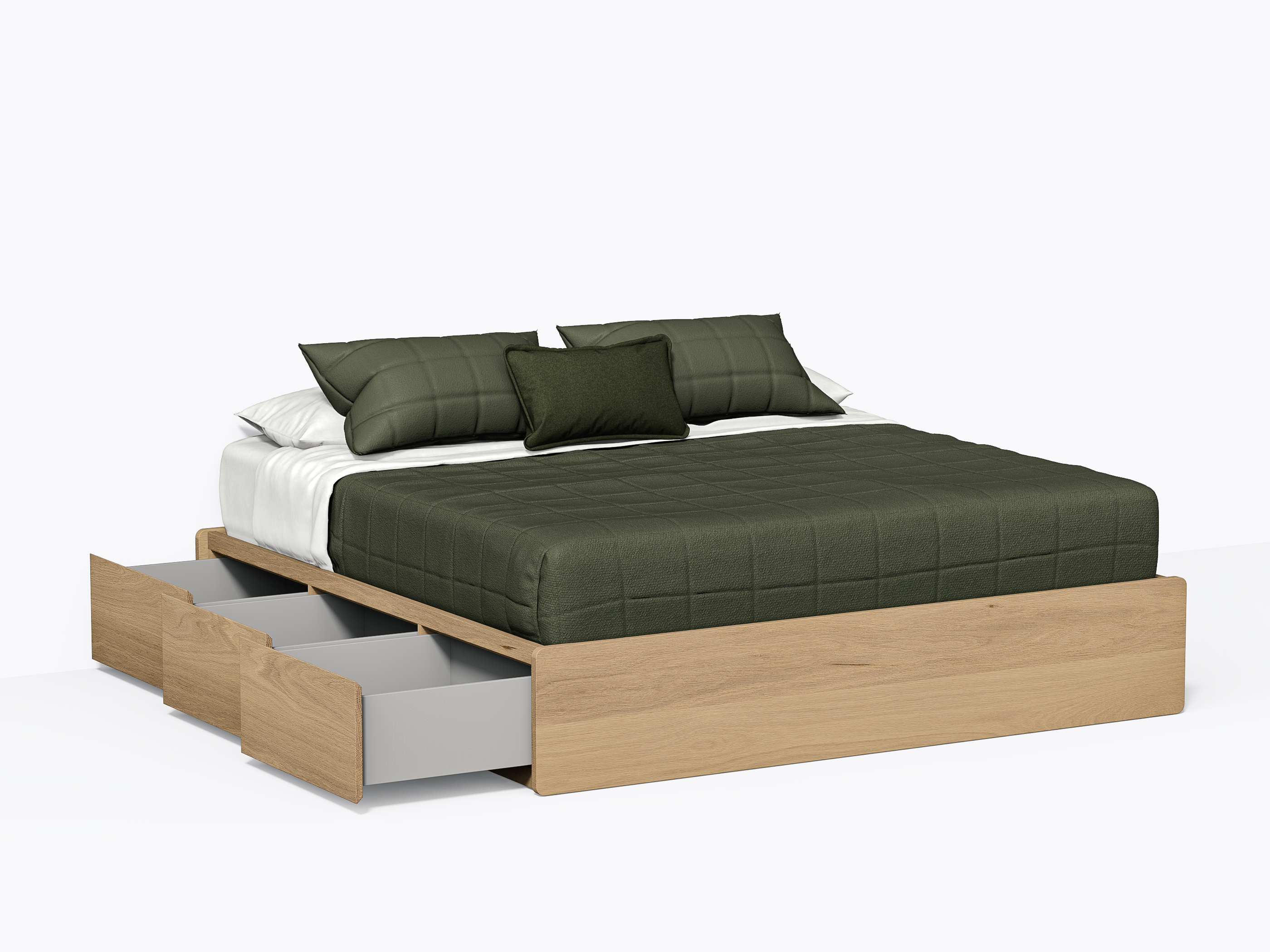 Baxter Bed with drawers - King - White Oak