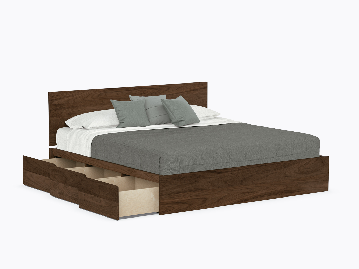 Baxter Bed with drawers - King with headboard - Walnut