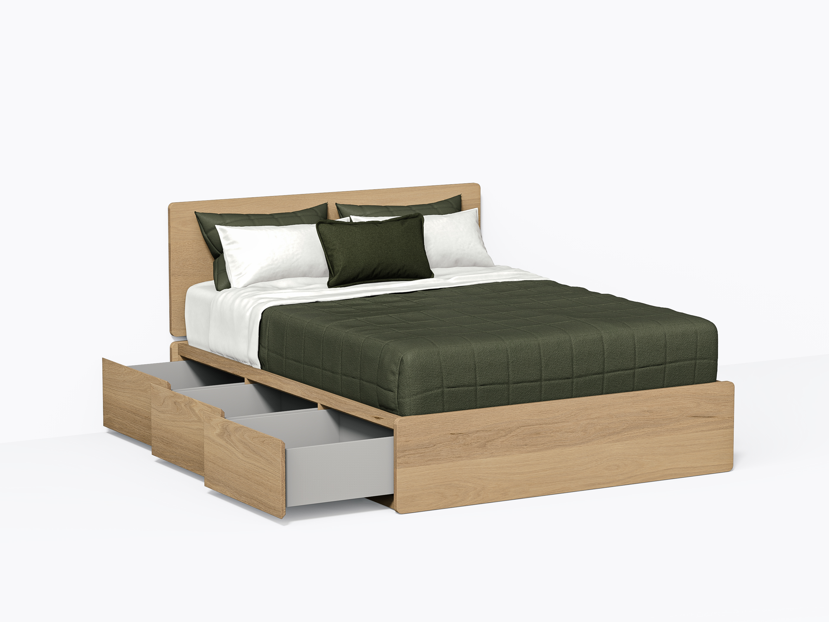 Baxter Bed with drawers - Queen with headboard - White Oak