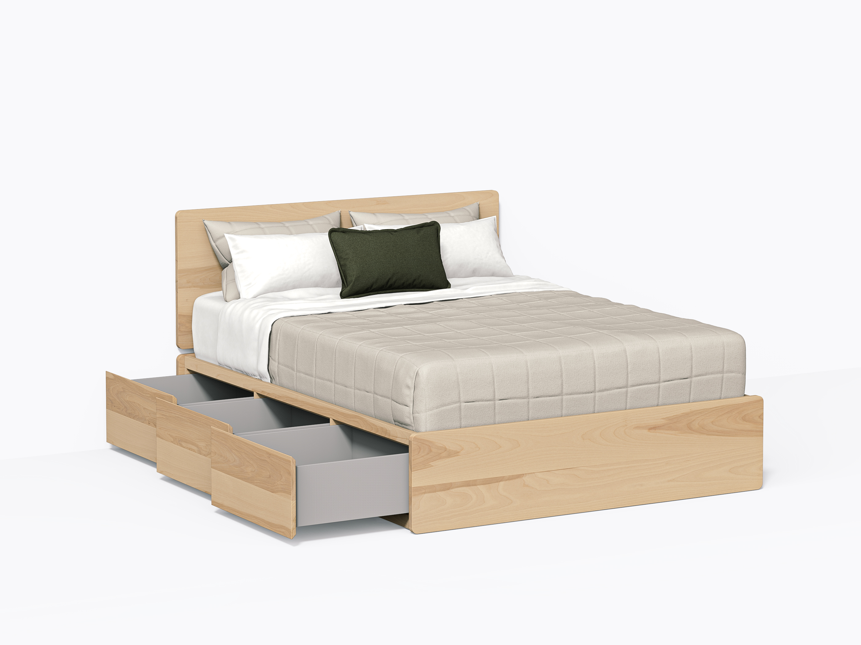 Baxter Bed with drawers - Queen with headboard - Yellow Birch