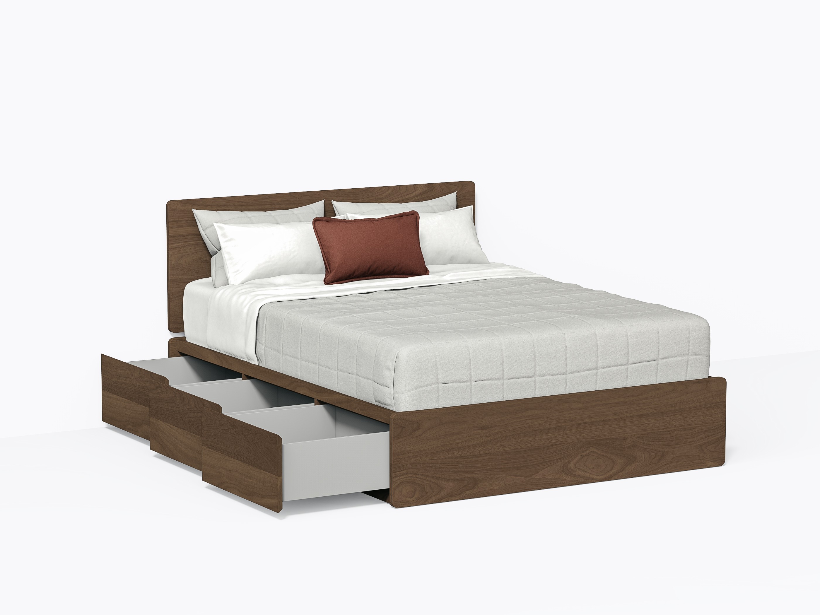 Baxter Bed with Drawers, Queen with headboard in Walnut