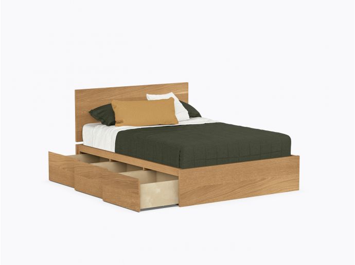 Baxter Bed with drawers - Double with headboard - White Oak
