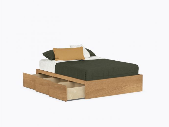 Baxter Bed with drawers - Double - White Oak