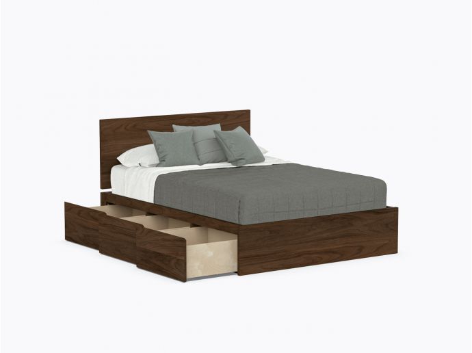 Baxter Bed with drawers - Double with headboard - Walnut