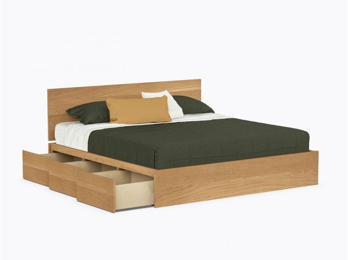 Baxter Bed with drawers - King with headboard - White Oak