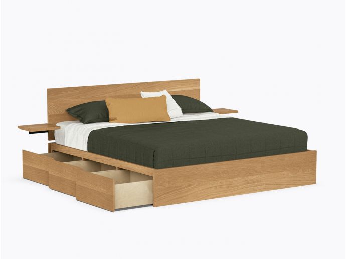 Baxter Bed - King with headboard and shelves - White Oak