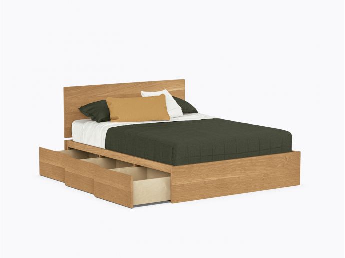 Baxter Bed with drawers - Queen with headboard - White Oak