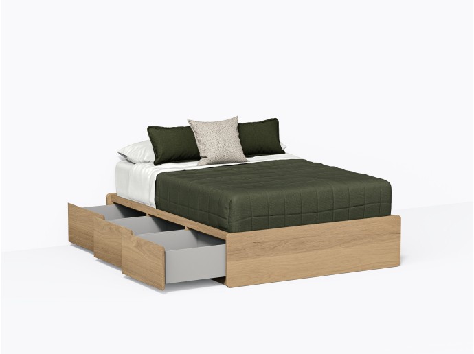 Baxter Bed with Drawers, Double in White Oak