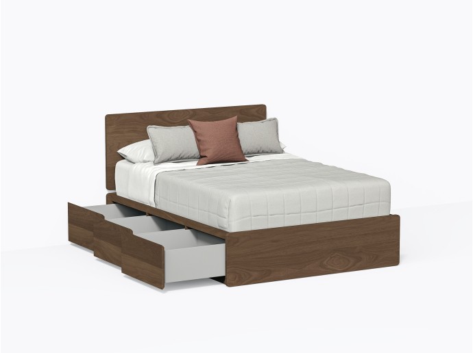 Baxter Bed with Drawers, Double with headboard in Walnut