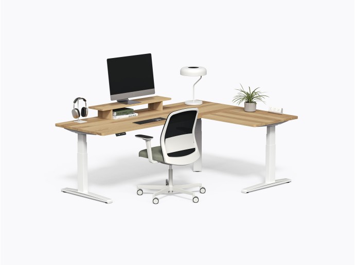 Bureau en L assis-debout Gale L 84" x 60" en Merisier