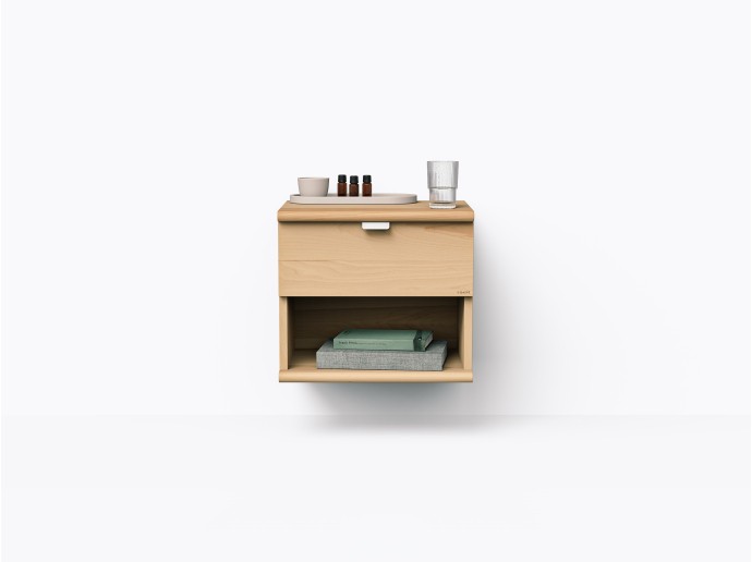 Wallace Wall-mounted Nightstand 18" with Drawer + Space, in Yellow Birch