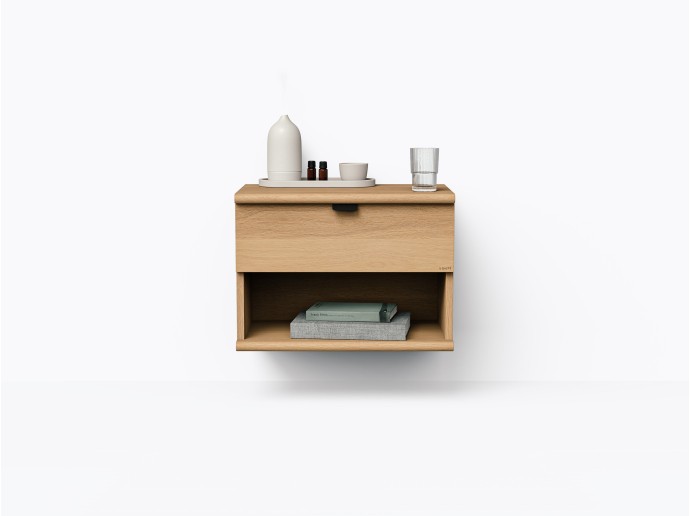 Table de chevet murale Wallace 22" avec tiroir + espace, en Chêne blanc