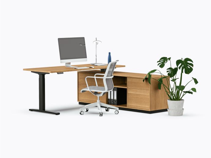 Bureau assis-debout exécutif Gale - 72" X 72" - Chêne Blanc