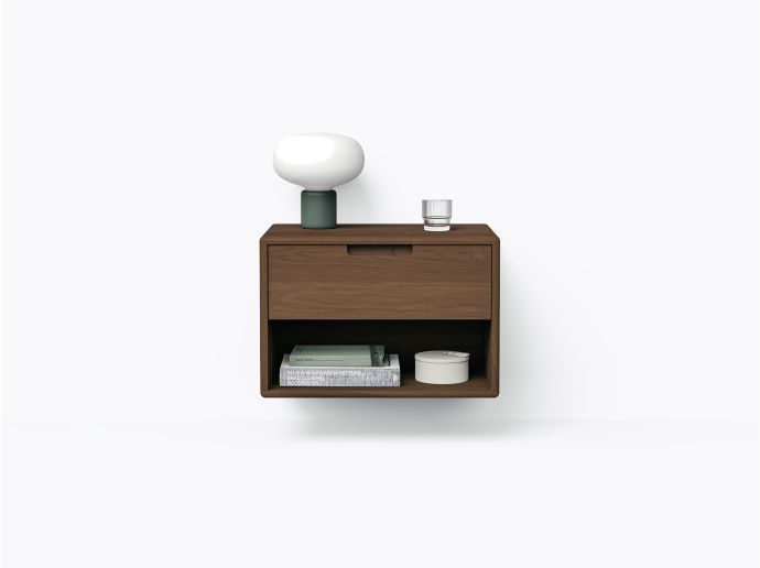 Kane Wall-mounted Nightstand 22" Drawer + Space - Walnut