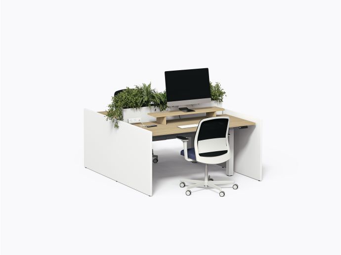 Îlot de travail Pareto - 2 postes - Stratifié Chêne blanchi - Diviseur plante