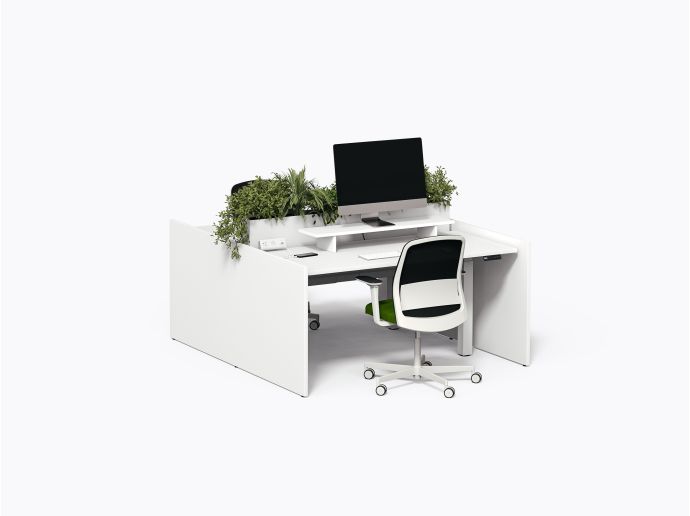 Îlot de travail Pareto - 2 postes - Stratifié blanc - Diviseur plante