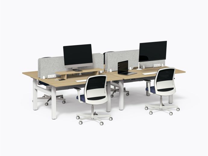 Îlot de travail Pareto - 4 postes - Stratifié Chêne blanchi - Diviseur feutre