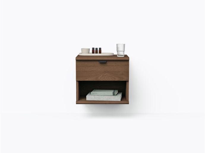 Wallace Wall-mounted Nightstand 18" Drawer + Space - Walnut