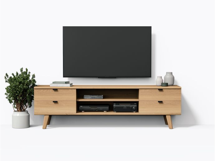 Meuble TV Wallace 84" en Chêne Blanc avec tiroirs