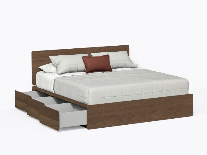 Baxter Bed with Drawers, King with headboard in Walnut