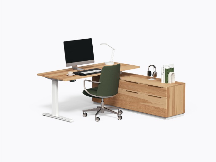 Bureau assis-debout exécutif Gale 72" x 72" en Merisier