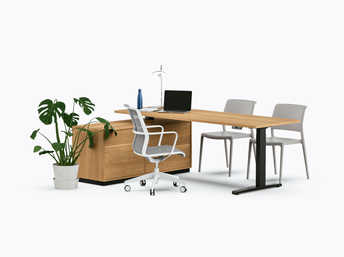 Bureau assis-debout exécutif Gale - 55" X 84" - Chêne Blanc