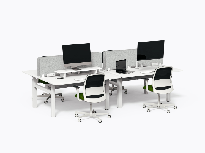 Pareto Benching - 4 people - White Laminate - Felt Divider