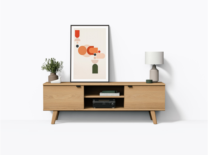 Meuble TV Wallace 72" en Chêne Blanc avec portes