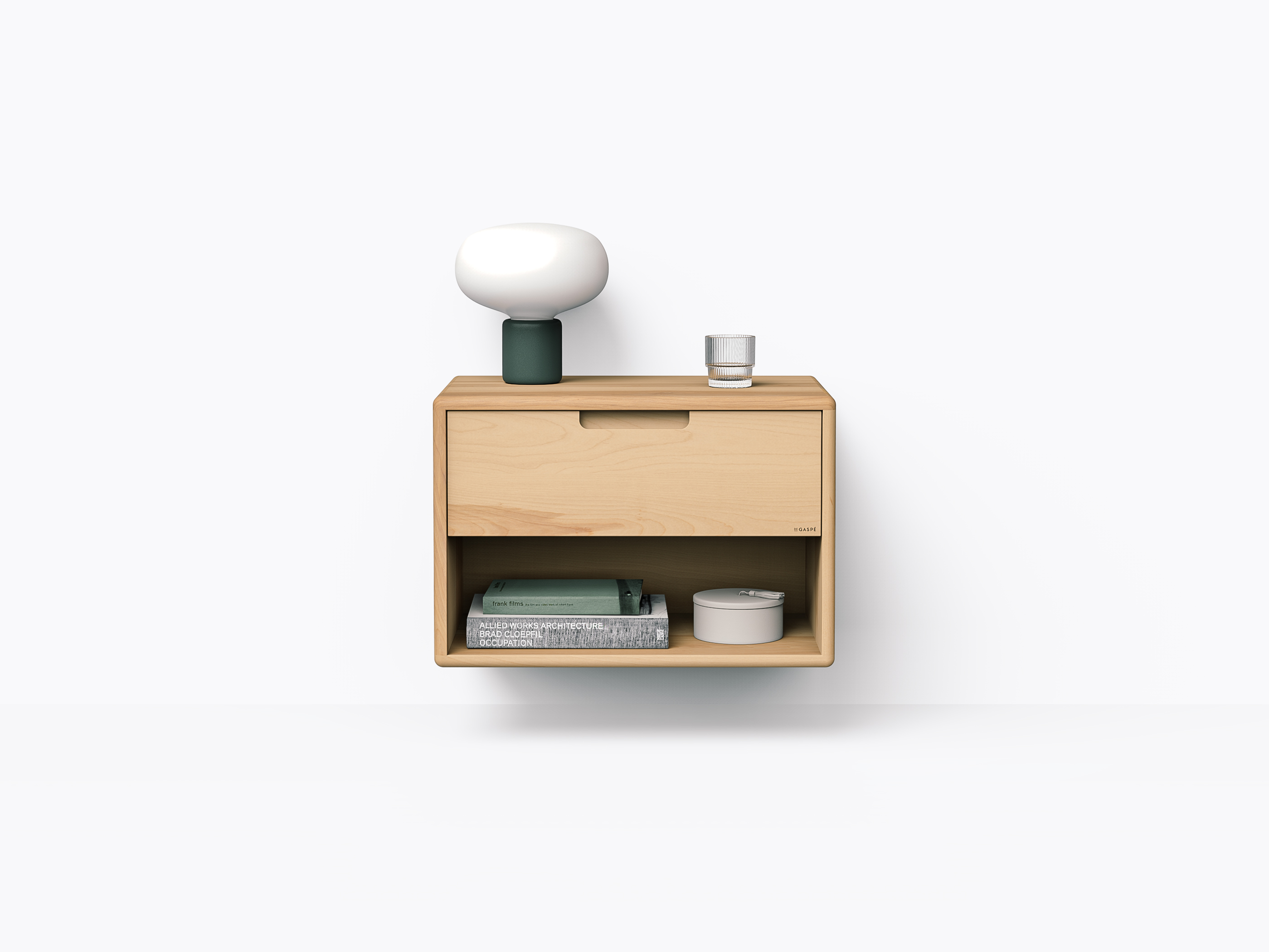 Kane Wall-mounted Nightstand 22" Drawer + Space - Yellow Birch