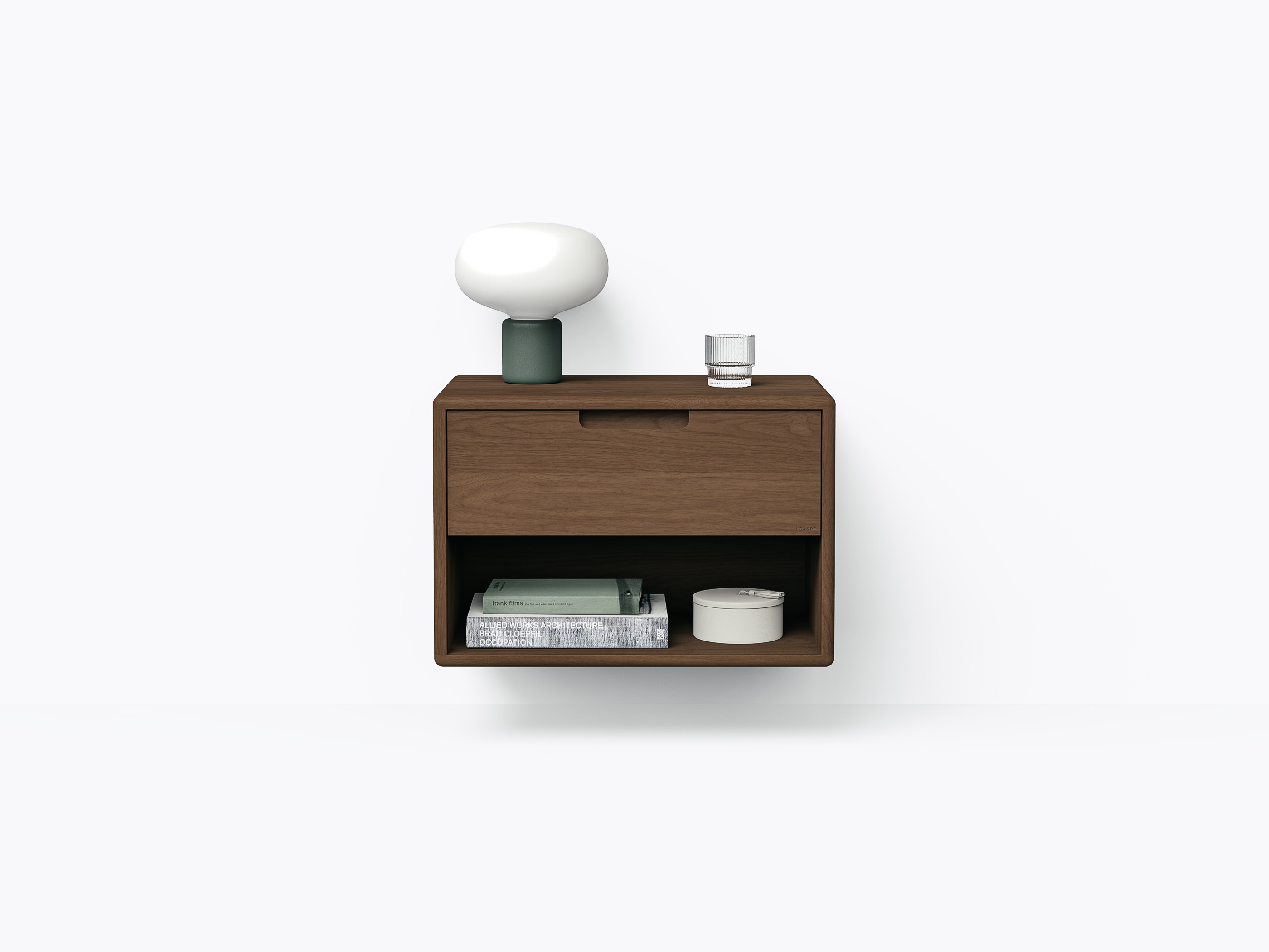 Table de chevet murale Kane 22" tiroir + espace - Noyer