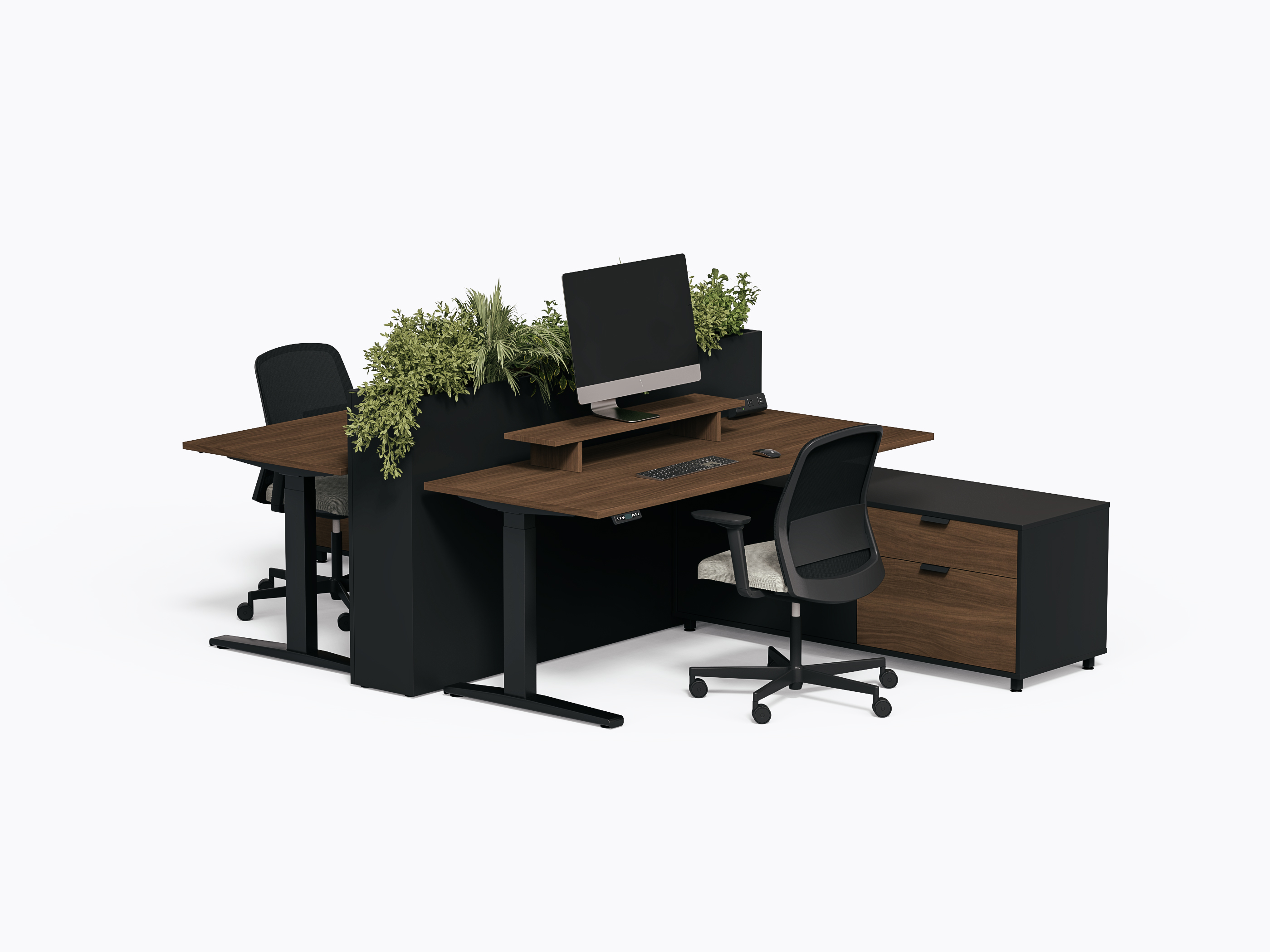 Îlot de travail Milton - Stratifié Noyer - Diviseur plante