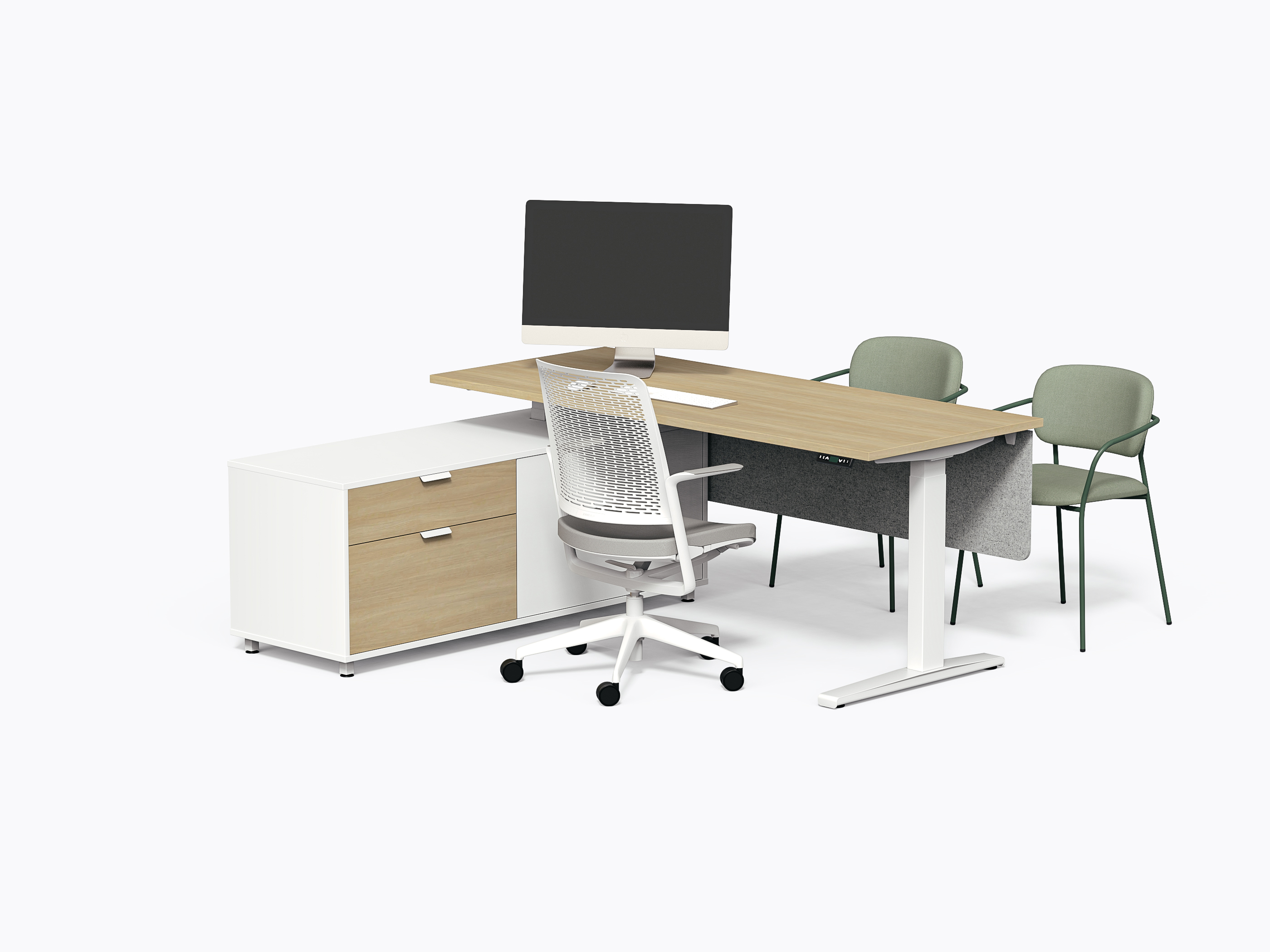 Milton Executive Desk - Bleached Oak Laminate - With Modesty