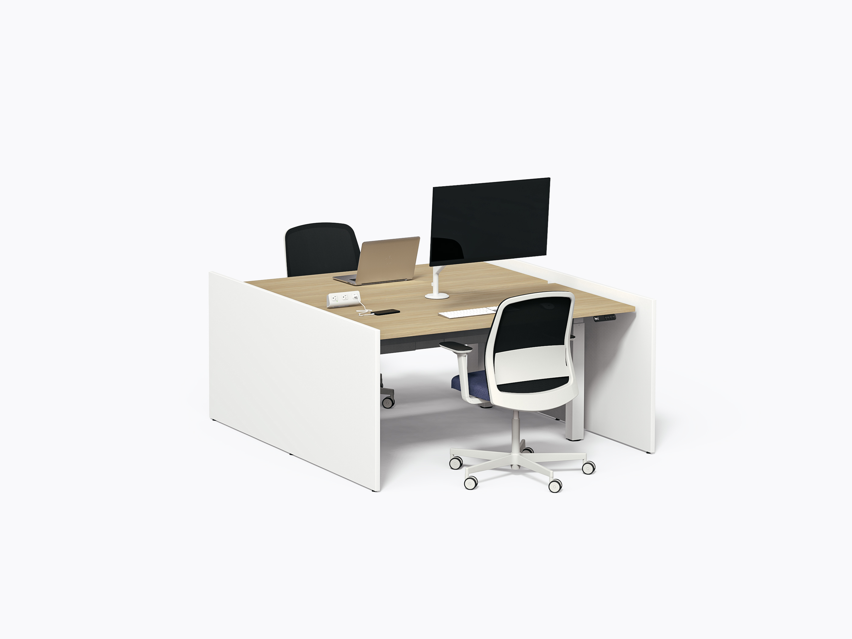 Pareto Benching - 2 people - Bleached Oak Laminate - No Divider