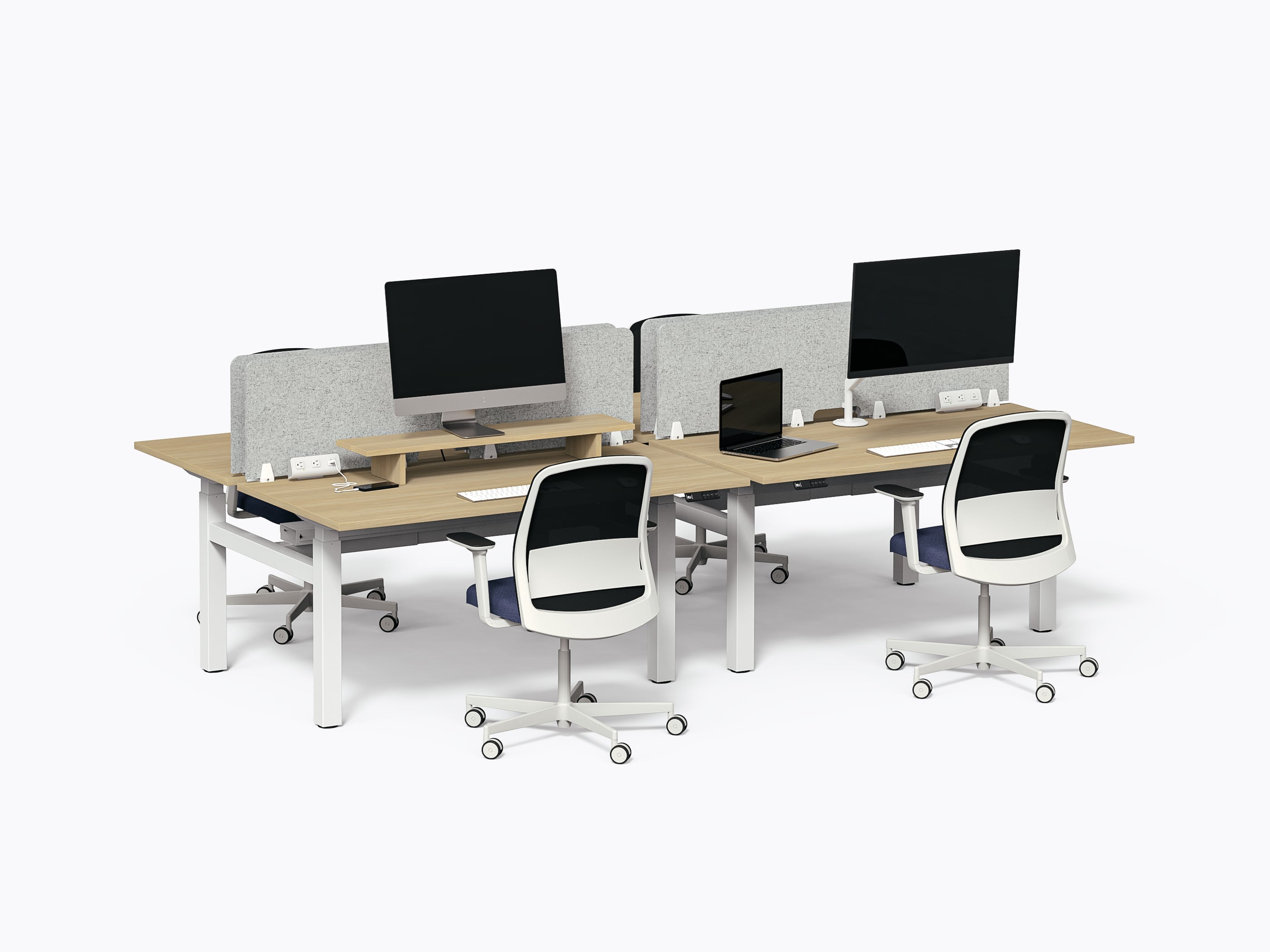 Pareto Benching - 4 people - Bleached Oak Laminate - Felt Divider