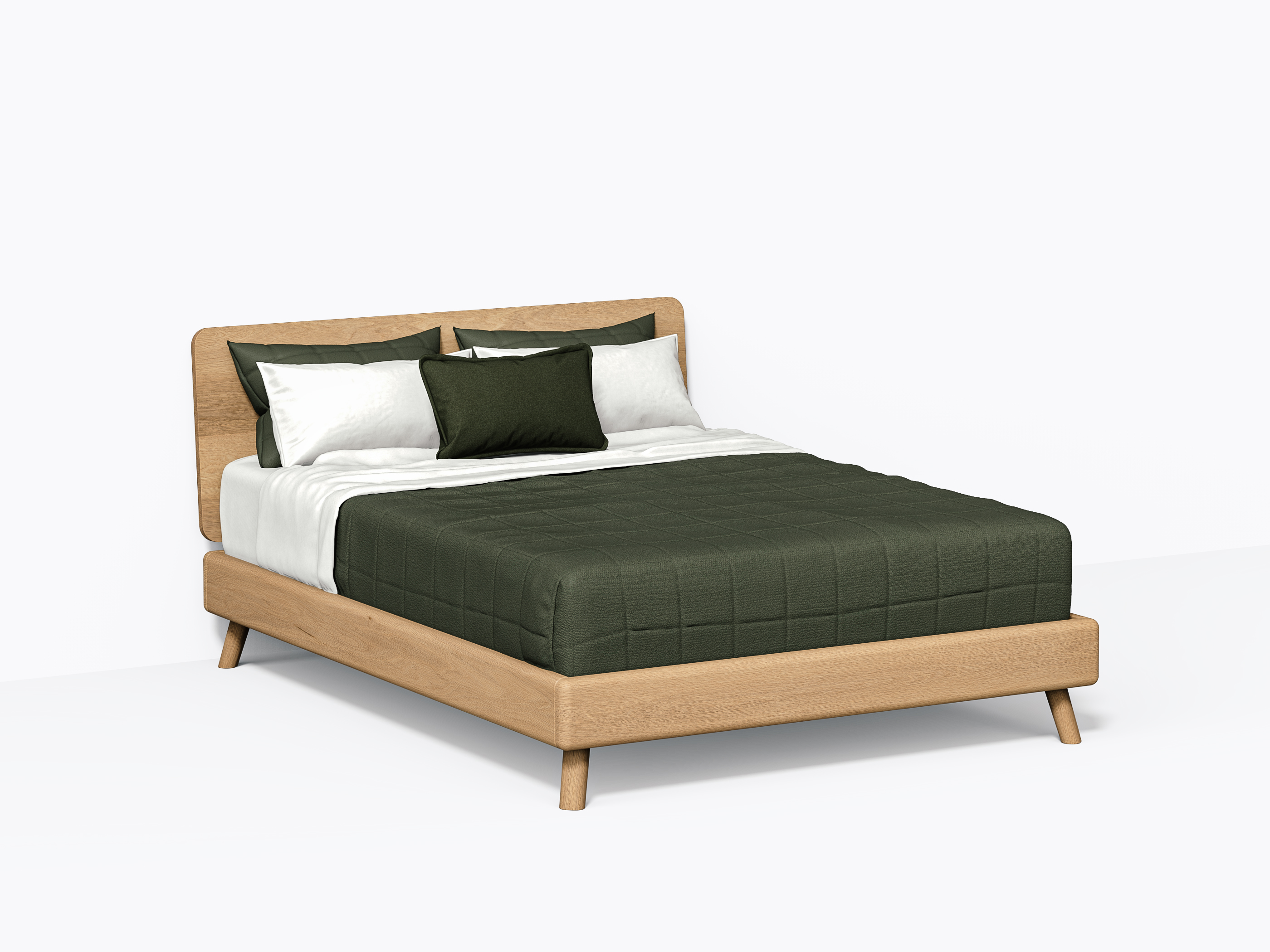 Roll Bed, Queen with headboard in White Oak