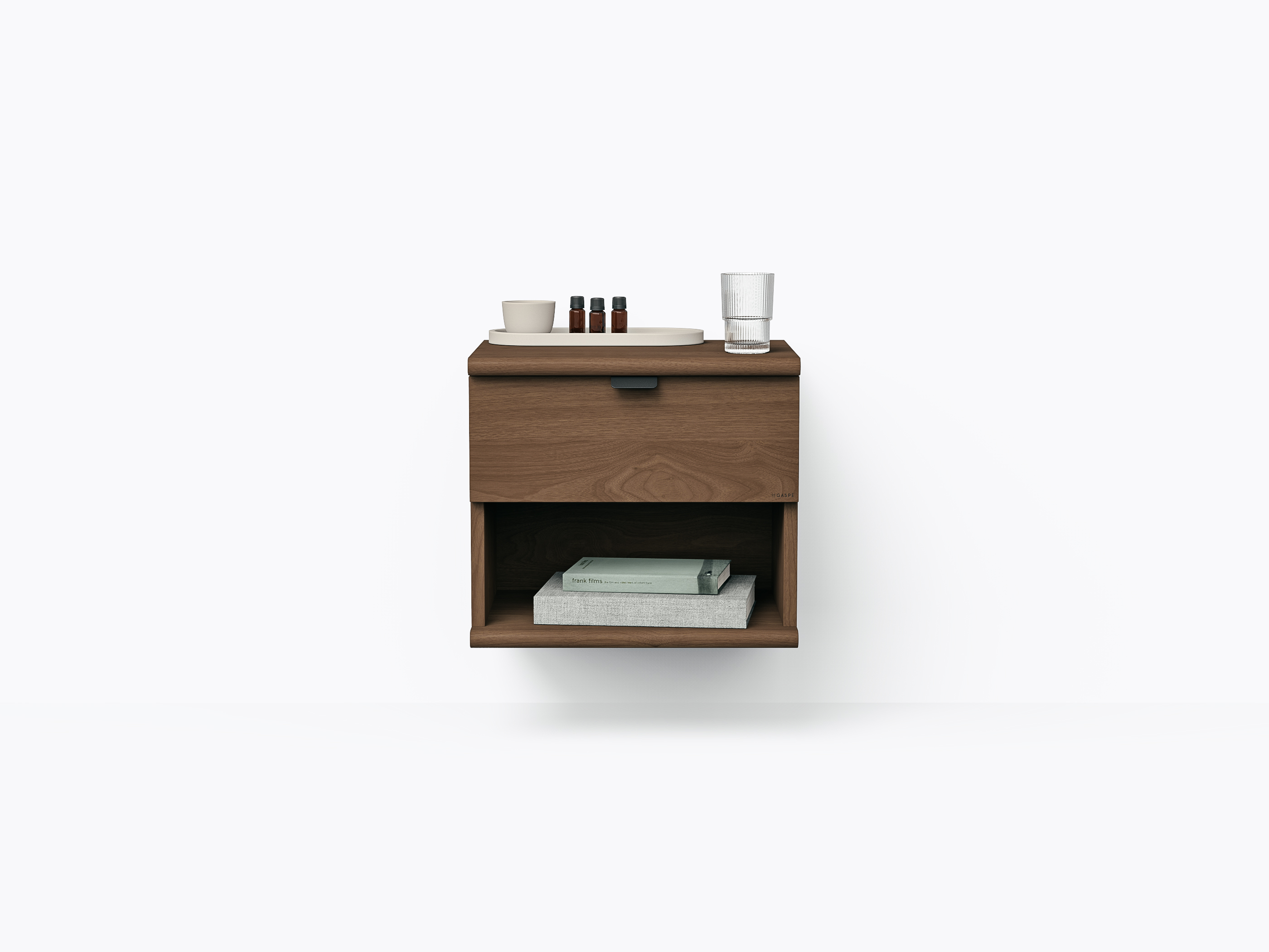 Wallace Wall-mounted Nightstand 18" Drawer + Space - Walnut