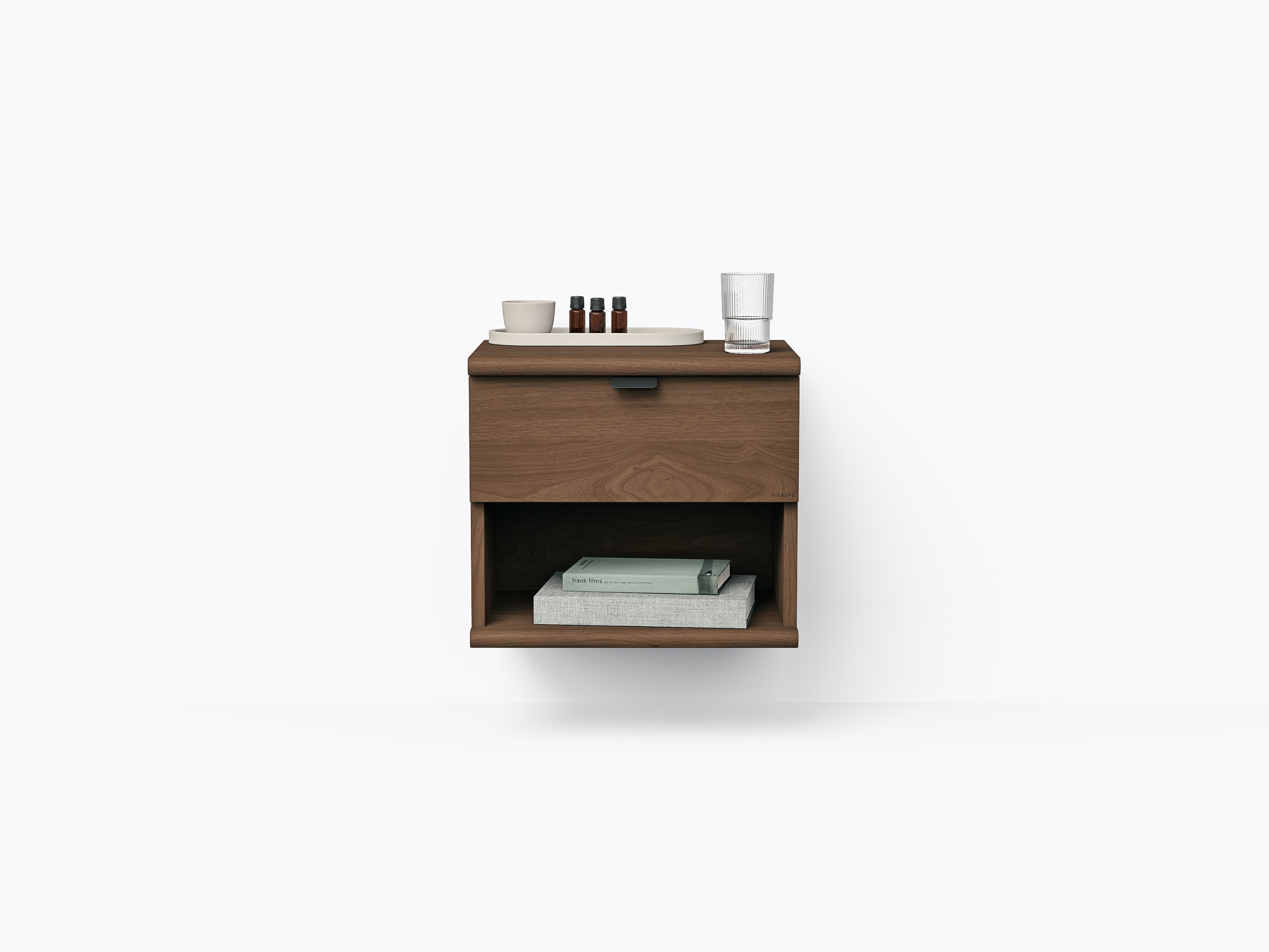 Wallace Wall-mounted Nightstand 18" Drawer + Space - Walnut
