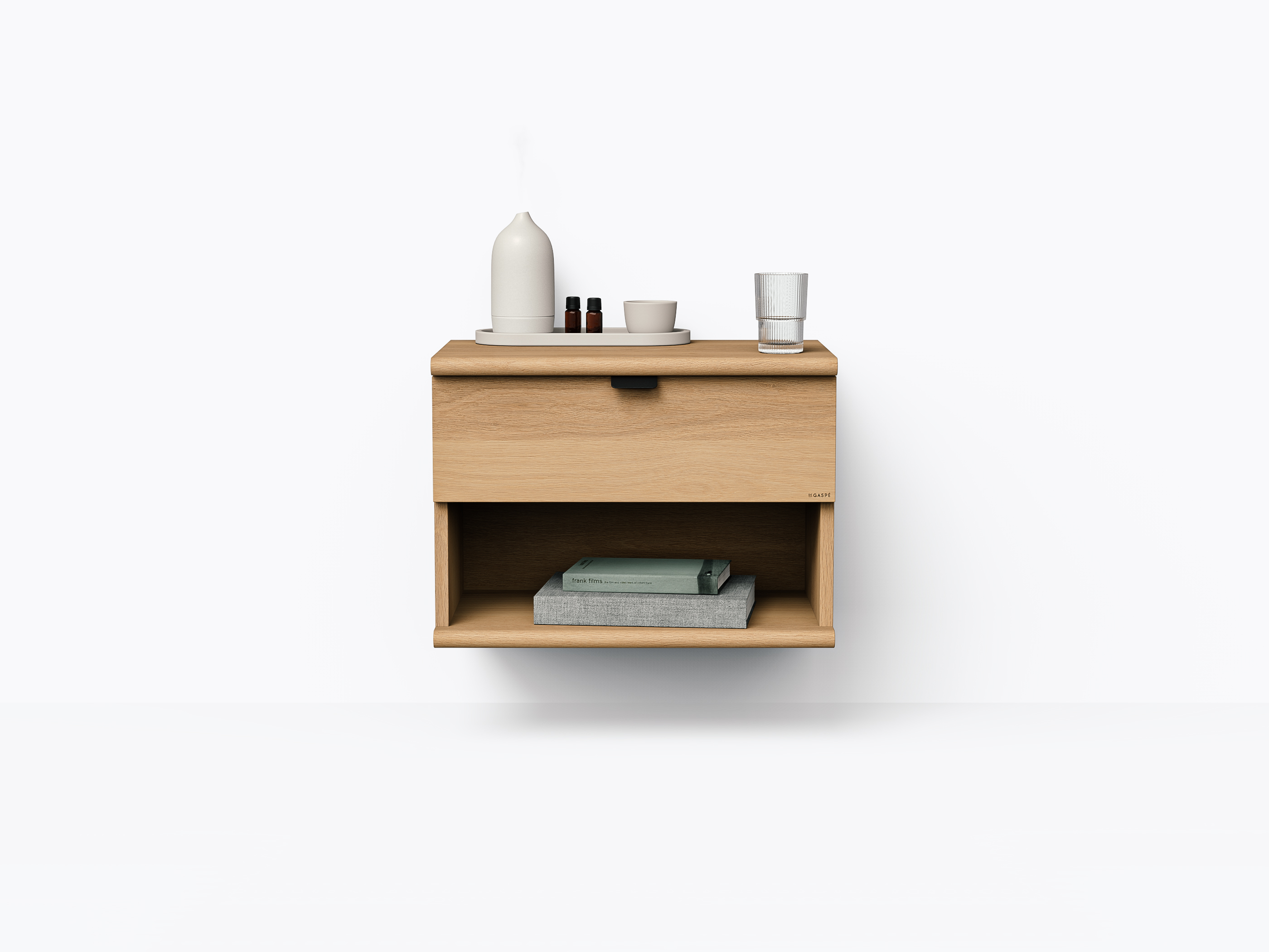 Wallace Wall-mounted Nightstand 22" Drawer + Space - White Oak