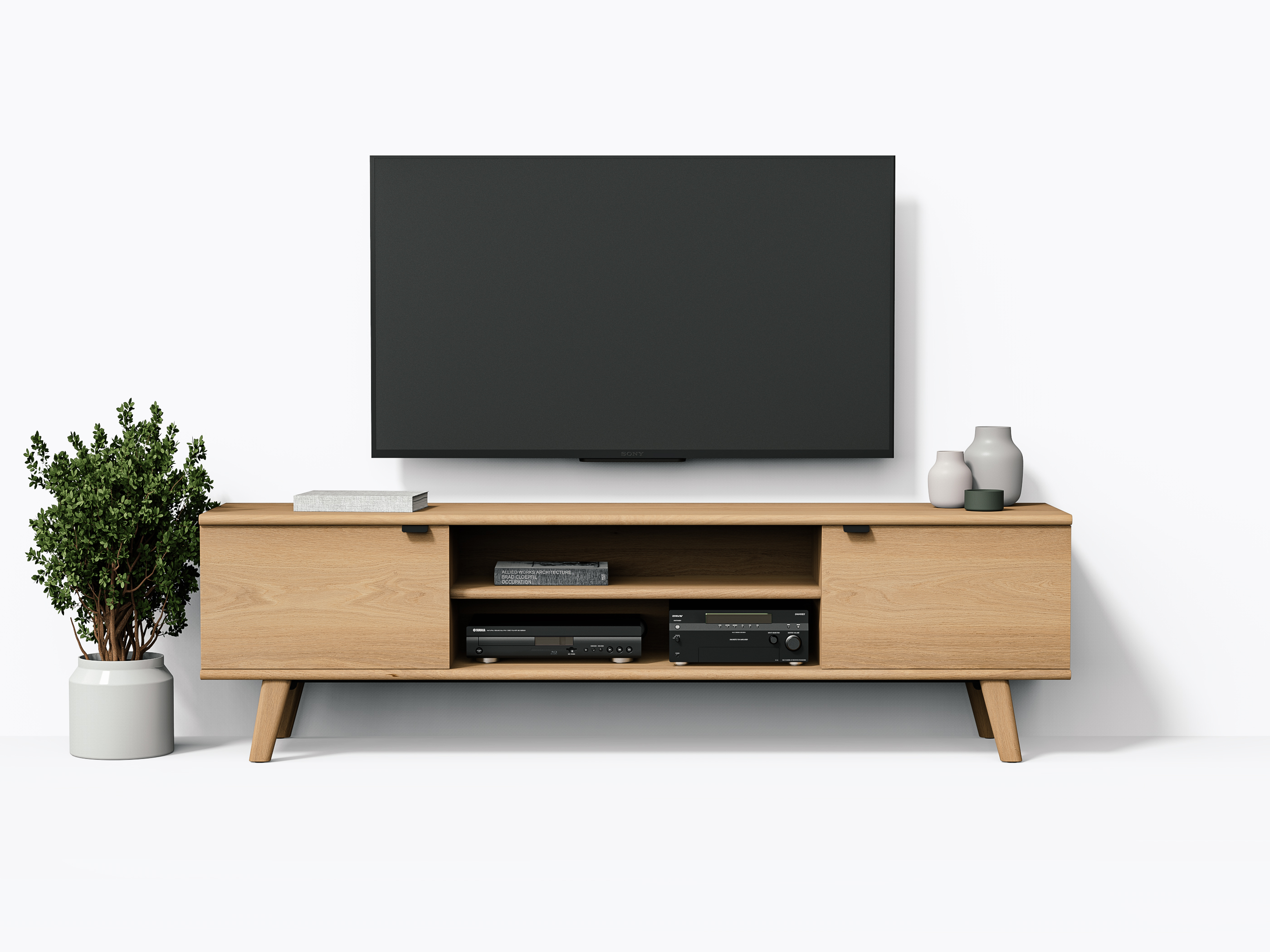 Meuble TV Wallace - 84" - Chêne Blanc - Avec Portes